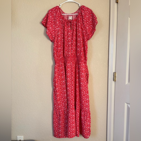 Destination 365 Printed Short-Sleeve Midi/Maxi Dress with pockets Size L - Picture 2 of 6